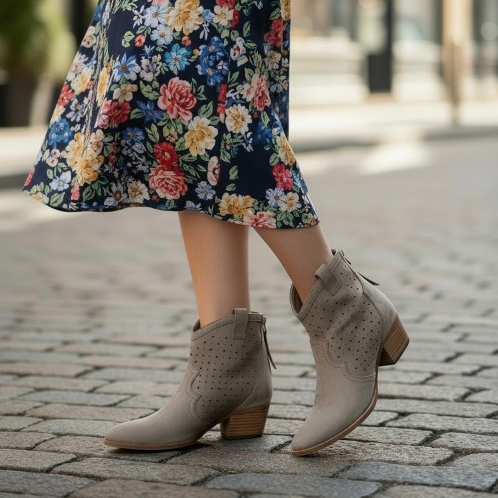 Sam Edelman Reynolds Leather Ankle Booties‎ Boots Light Brown Block Heel Western